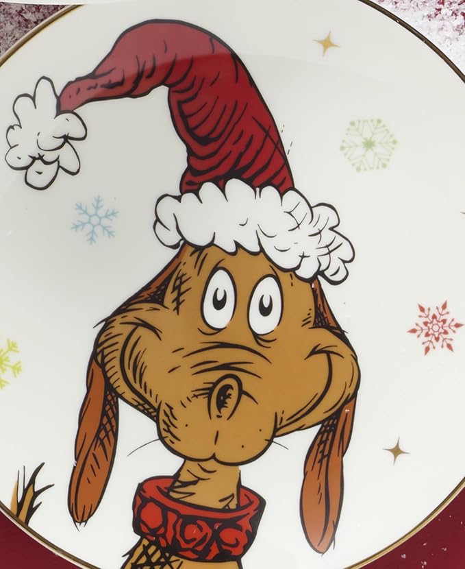 Lenox Dinnerware Set, Merry Grinchmas Accent Plates, Service for 4 Porcelain Accent plates, Microwave Safe and Dishwasher Safe, for Pasta, Salad and Dinner, Christmas Decoration (Assorted, 4 Pieces)