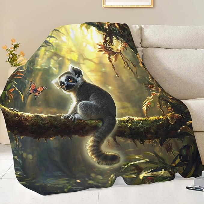 Lemur Blanket Lemurs Lovers Gifts Cozy Plush Rainforest Animal Throw Blankets Fuzzy Flannel Fleece for Girls Boys Women Men 60"X50"