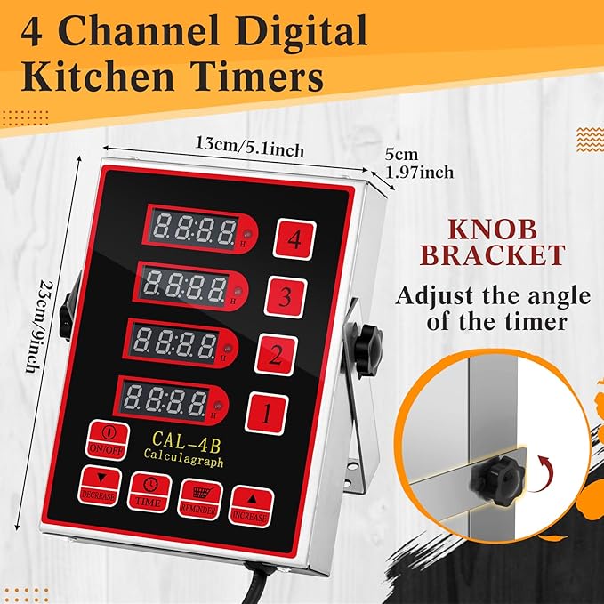 1 Pack 4-Channel Digital Kitchen Timer, Commercial Cooking Timer with Loud Alarm, Large LCD Display, for Restaurants, Baking, Labs, Multiple Independent Countdown Timers