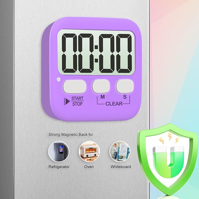 Antonki 2 Pack Digital Timer for Kids, Magnetic Countdown Kitchen Timers for Cooking, Egg, Classroom, Teacher, Exercise, Study, Oven - Battery Included