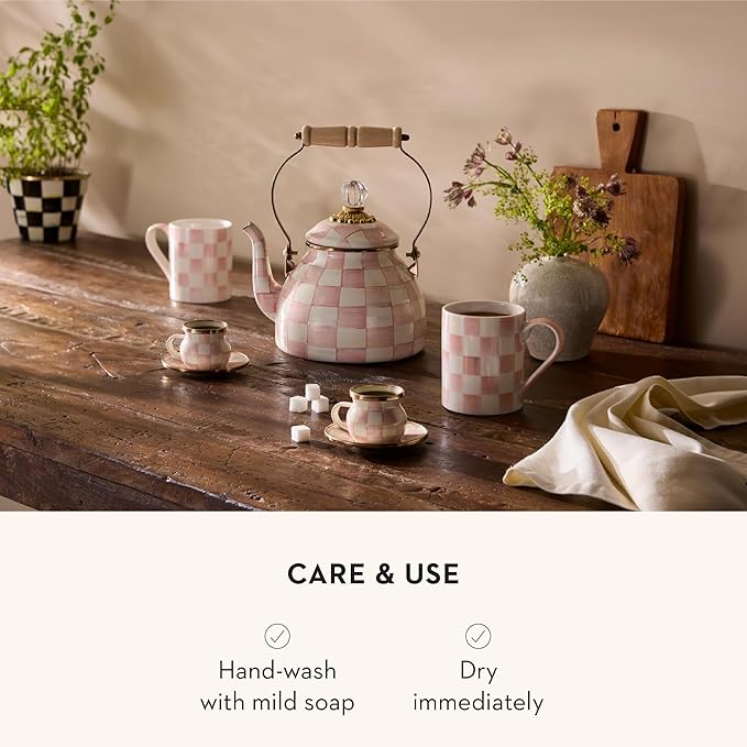 MACKENZIE-CHILDS Porcelain Mug, Tea and Coffee Mug, Pink-and-White Rosy Check