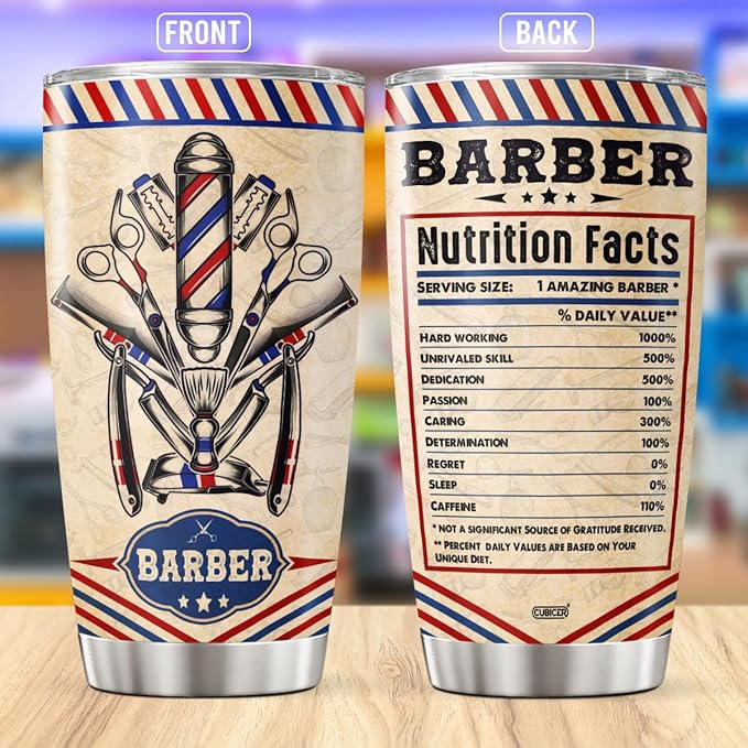 CUBICER Barber Coffee Tumbler Hair Stylist Travel Mug With Lid Appreciation Birthday Gifts For Women Friends Teens Men Boys Coworkers Insulated Cup Stainless Steel Tumblers Funny Quotes
