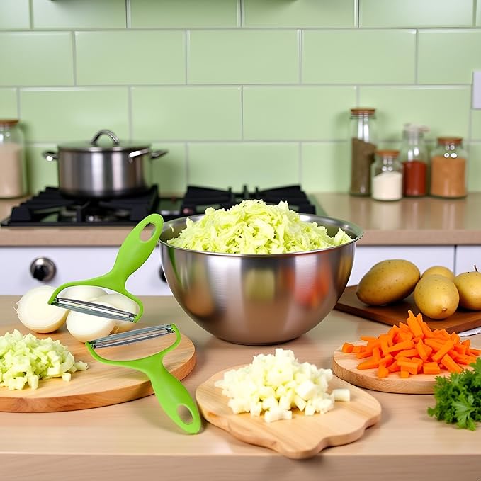 2Pcs Green Cabbage Shredder,Vegetable Cutter Cabbage Slicer,Stainless Steel Fruit Vegetable Potato Peeler Graters Kitchen Must Have for Home Restaurants Peeling, Grating and Slicing Tools