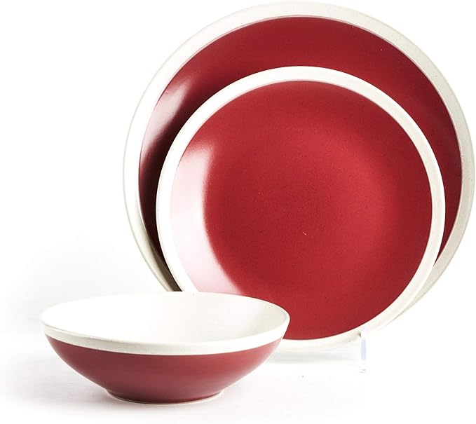 Rock Ridge Speckled Stoneware Dinnerware Set (18pc Set, Garnet and Ivory)