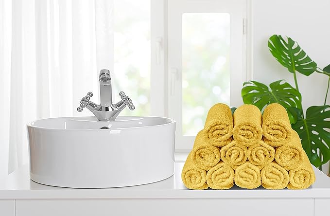 Softolle 100% Cotton Washcloths 24 Pack (12x12 Inches) Soft, Highly Absorbent Washcloth, Face Towels, Wash Cloths for Face, Ring Spun, Bulk Pack (Yellow/Grey)