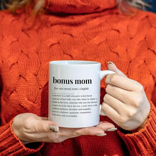 Bonus Mom Definition Coffee Mugs Cup, Bonus Mom Gifts, Birthday Gifts for Stepmom from Stepdaughter Stepson, Christmas Mother’s Day Coffee Mug Cup Tea Cup 11oz, Double Side Printed