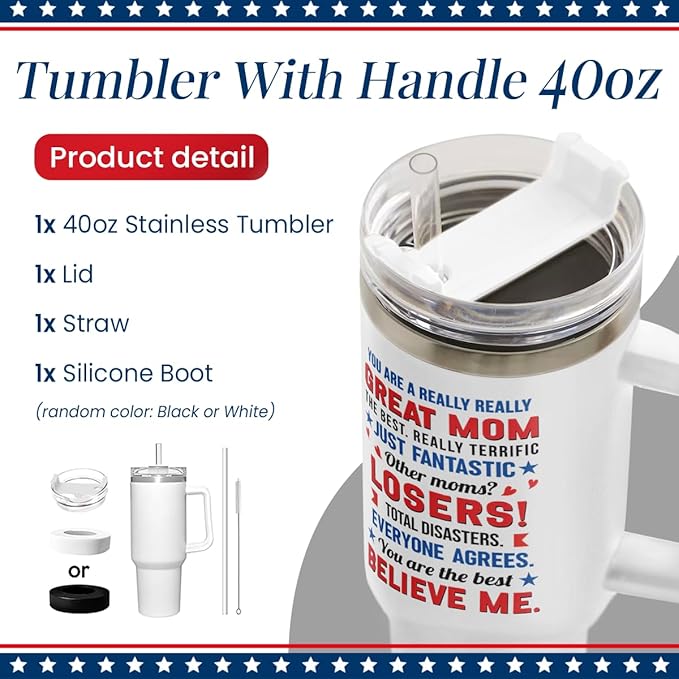 wowcugi Mom Trump Tumbler with Handle 40oz, Gifts for Mom from Daughter Son, Stainless Steel Insulated Tumblers Coffee Travel Mug Cup, Best Moms Gift for Birthday Christmas Mothers Day