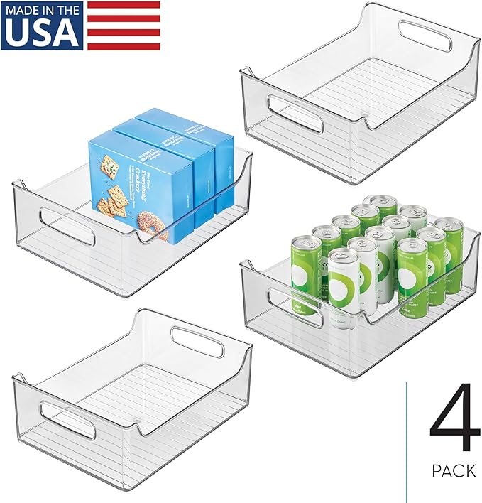 iDesign Plastic Stackable Pantry Bin - Storage Bin with Handles for Cabinets or Fridge - Set of 4 - Clear