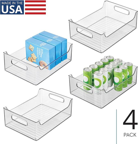 iDesign Plastic Stackable Pantry Bin - Storage Bin with Handles for Cabinets or Fridge - Set of 4 - Clear
