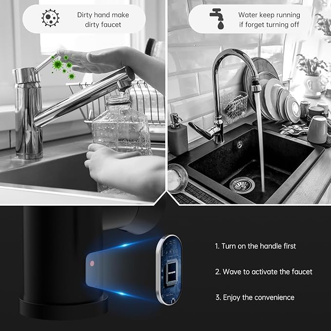 DAYONE Matte Black Touchless Kitchen Sink Faucet with Pull Down Sprayer and Soap Dispenser, Stainless Steel Motion Sensor Touch Faucet for Kitchen Sink Smart Hands-Free Single Handle