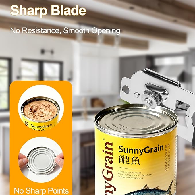 Commercial Can Opener with Magnet, Manual Heavy Duty Hand Crank Can Opener Smooth Edge with Comfortable Handles, Fit Most Size Cans, Large Cans for Seniors, Kitchen