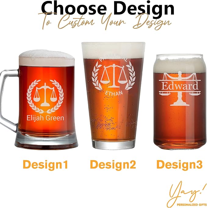 Personalized Lawyer Gifts for Men, Custom Beer Glass, Pass the Bar Exam Gifts for Female Lawyers, Office Present for Attorney, JD, Future Lawyer, Law School Graduation Gift for Men