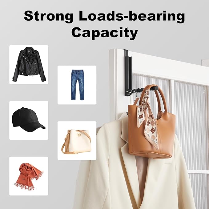 Over The Door Hooks Hanger for Clothes, 1 Pack Foldable Over The Door Drying Rack for Laundry, Overdoor Hanger Hook with 6 Groves for Towel, Coat, Black