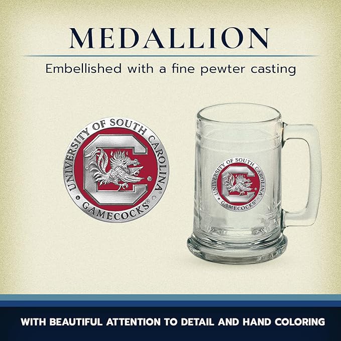 Heritage Pewter South Carolina Gamecocks Stein Glass | 15 Ounce German-Style Beer Glass | Intricately Crafted Metal Pewter Alma Mater Inlay