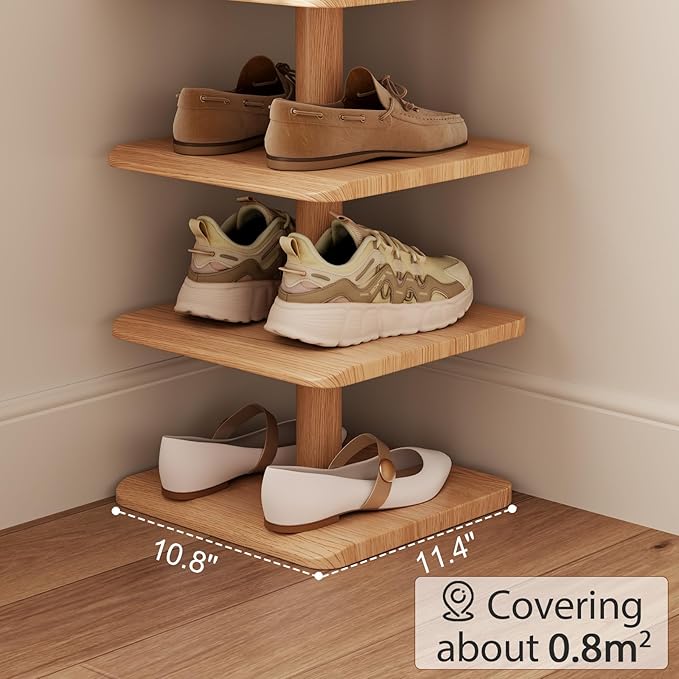 Narrow Shoe Rack for Entryway - Wood Narrow Shoe Rack with Compact Design for Small Space, 6-Tier Shoe Organizer for Entryway Hallway Bedroom Closet
