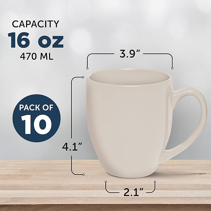 DISCOUNT PROMOS Large Coffee Cups 16 oz. Set of 10, Bulk Pack - Perfect for Tea, Espresso, Cappuccino, Hot Cocoa - Grey