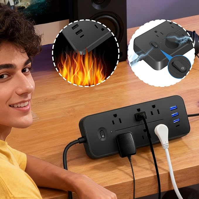 Socket Strips, Compact Design, Black, Surge Protector Outlet, MUL-ti Socket Plug, Easy Installation, for Home Bedroom Kitchen Living Room Dorm Refrigerator