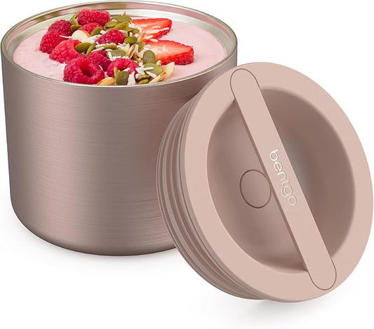 Bentgo Stainless Insulated Food Container - 2.4 Cups (19 oz), Triple-Layer Insulation, Vacuum Seal, Leak-Proof, Built-In Handle, Wide Opening, Premium Stainless Steel, for Cool/Warm Foods (Rose Gold)