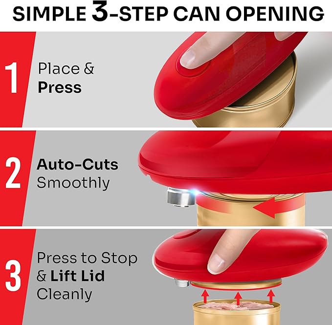 MUELLER HOME SmoothEdge Auto Can Opener Electric – Battery‑Operated with Magnet Lid Lifter – Portable Hands‑Free One Touch Can Opener for Seniors & Arthritis, Red Kitchen Accessories