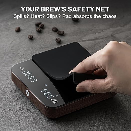 KitchenTour CaféMetric Coffee Scale with Timer 0.1g/2000g - Precision Scale for Espresso & Pour Over - Water Flow Speed Mode and Coffee Powder-to-Liquid Ratio Mode - Rechargeable, LED Display-Wood