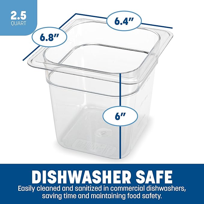 Carlisle FoodService Products Storplus Food Pan, Food Storage Container with Spoonable Corners for Catering, Buffets, Restaurants, Polycarbonate (Pc), 1/6 Size 6 Inches Deep, Clear
