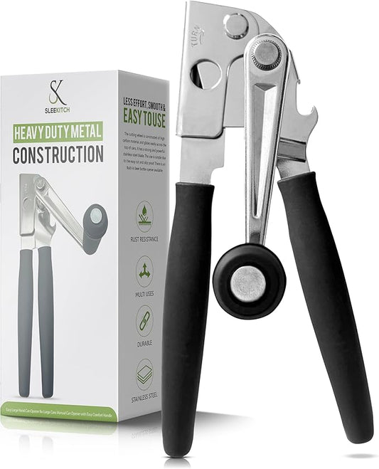 Commercial Can Opener, Manual Heavy Duty Hand Crank, Large Handheld Can Opener Easy for Big Cans, Swing Grip Design, Manual Can Opener with Comfortable Easy Crank Handle, Black