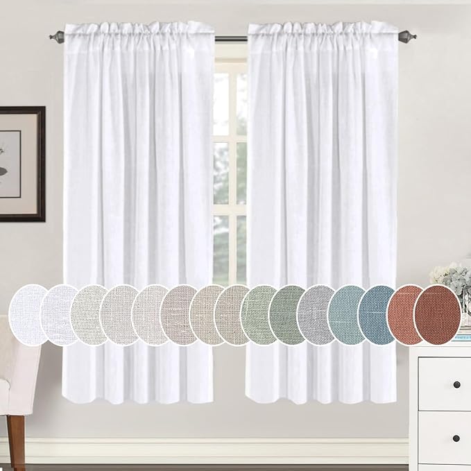 Linen Curtains Elegant Natural Linen Blended Curtains Energy Efficient Light Filtering / Rod Pocket Window Treatments Panels / Drapes for Livingroom (Set of 2, Off White, 52 Inch x 72 Inch )
