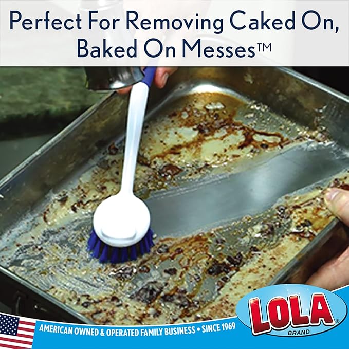 LOLA Pro Pot N' Pan Brush, Abrasive Cleaning, Poly & Brass Wire Bristles, Comfort Rubber Grip, Use for Caked-On & Baked-On Messes, 1 Pack