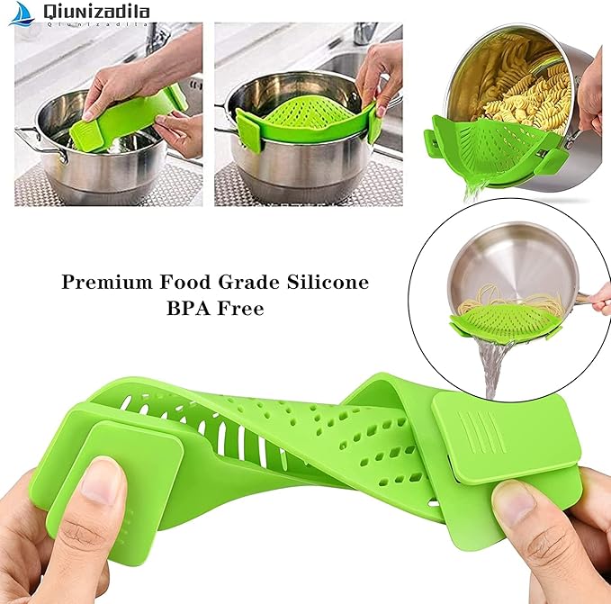 2 Pcs Clip on Strainer, Pot Strainer for Pasta Meat Vegetables Fruit, Silicone Strainers - Fit All Pots Bowls.