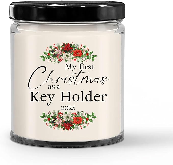 My First Christmas as a Key Holder 2025 Candle - Unique Gifts for New Coworker Staff Security Officer Boss Manager - 9oz Vanilla Scented Soy Wax - Present for New Year, Xmas