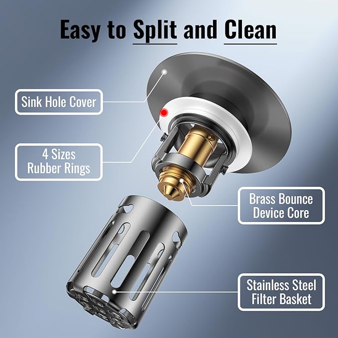 (2 Pc) Bathroom Sink Stopper-All Metal Sink Stopper-Universal Fit 99% Bathroom Stopper with Removable Stainless Steel Hair Catcher- Basin (1.1'' to 2.36'' inch) - Black