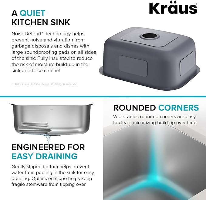 Kraus 23 Inch Stainless Steel Kitchen Sink, Durable 18 Gauge Single Bowl Kitchen Sinks Undermount, KBU12