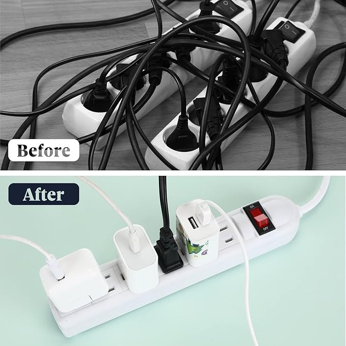 Hoteam 10 Pcs Power Strip Bulk 6 Outlet Surge Protector Power Cord Electrical Extension Cord with Switch Low Profile Plug Flat for Home Office(8.2 ft,White)