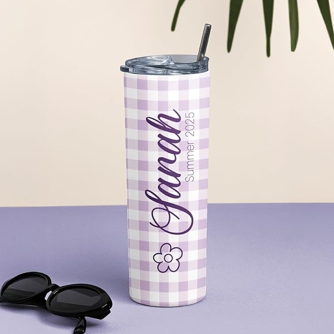 Personalized 20 Oz Skinny Tumbler - Customizable with Name & Icon, BPA-Free Stainless Steel, 6 Color Styles, Includes Straw - Custom Gifts for Summer