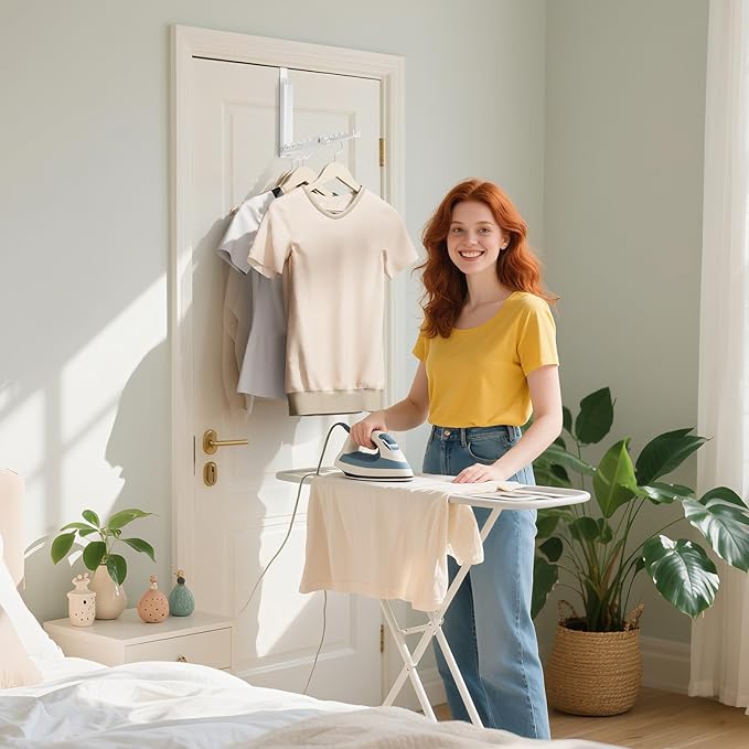 BAKON Over The Door Hooks, Small Space Double Folding Portable Over The Door Drying Rack for Laundry, Bathroom, Bedroom, Travel Storage and Drying (1Pack,White)