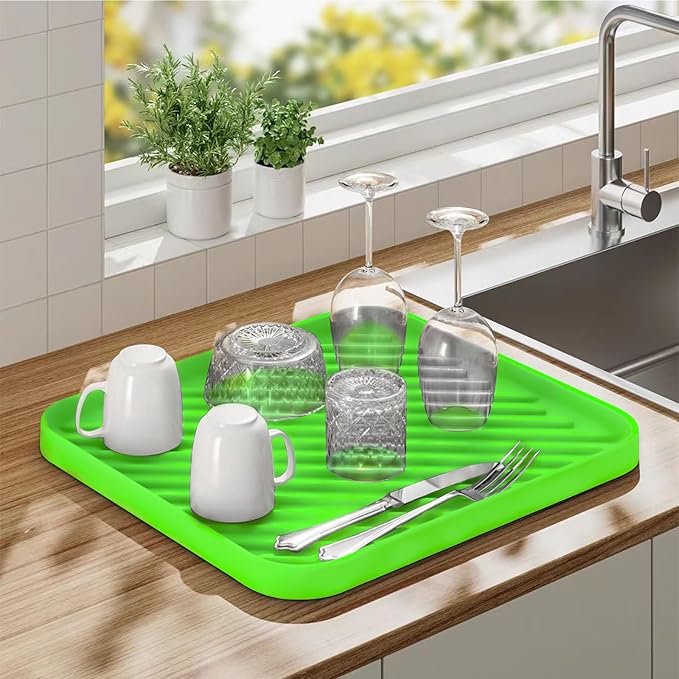Silicone Organizer Tray for Kitchen Sink and Bathroom, Dishwasher Tray, Versatile Bathroom and Drawer Organizer Trays, Non-Slip Countertop (Green)