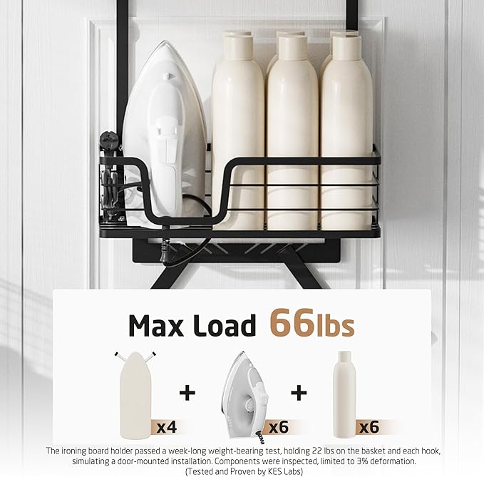 KES Over The Door Ironing Board Holder, Ironing Board Hanger for Laundry Room Organization and Storage Y and T Shaped Fits for 1 3/4 Doors Matte Black, HIR501B-BK