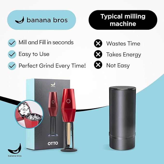 Banana Bros OTTO Electric Smart Spice Grinder - Automatic Herb Grinder with Smart Technology - Rechargeable via USB - Portable Milling for Dry Herbs and Spices - Red - No Carrying Case