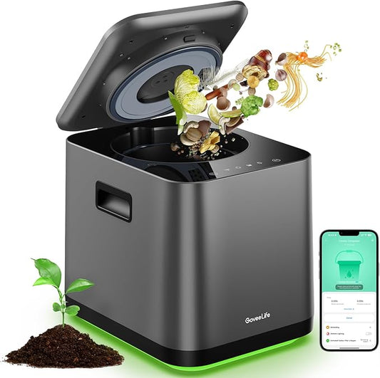 GoveeLife Upgraded Electric Composter for Kitchen, Smart Indoor Countertop Compost Bin, Odorless, Low Noise, Auto-Cleaning, Turn Food Waste into Fertilizer, Food Waste Compost Machine with LED Display