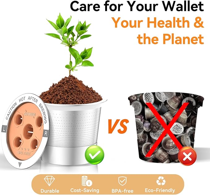 CAPMESSO Reusable K Cups for keurig: Stainless Steel 5-Hole Coffee Pods - Refillable Kcup Coffee Filters Compatible with Keurig K Supreme/K Slim/K-Duo Gen 2 with MultiStream Technology (4 Pack)