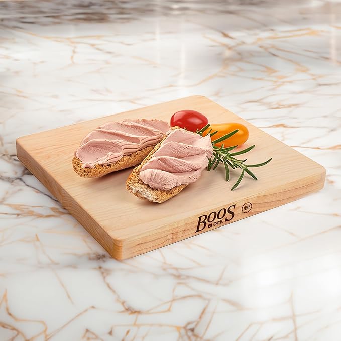 John Boos Chop-N-Slice Series Square Wooden Maple Cutting Board 10”x10” – 1” Thick, 4-lb Reversible Butcher Block with Eased Corners & Edge-Grain – Made in the USA