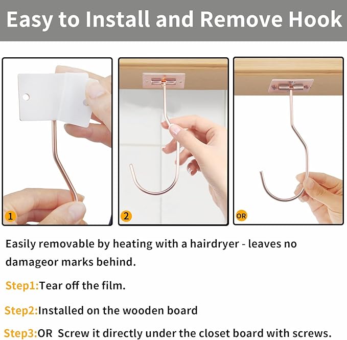 Self-Adhesive Banana Hooks, Foldable Magnetic Hanger Under Cabinet, Sturdy Metal Banana Holder for Kitchen, Space-Saving Design to Keep Bananas Fresh 3 Pieces Rose Gold