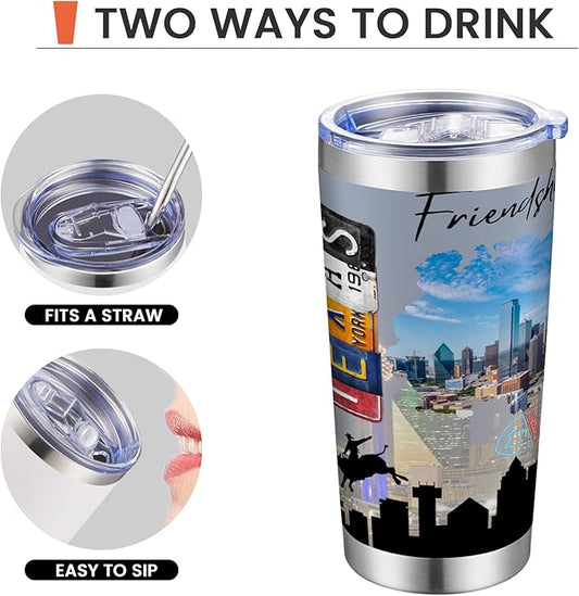 20oz Insulated Tumbler Texas State Coffee Mug, United States Map Travel Mug Landmark, Birthday Gifts Cute Custom Tumbler Cups with Lid and Straw Gifts for Mom