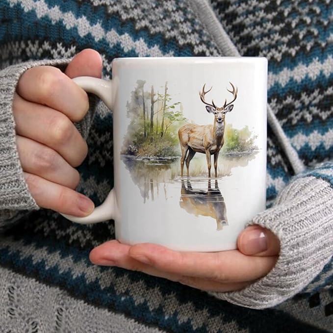Coffee Mugs Deer Pattern Ceramic Latte Mug with Handle 11 OZ for Men Women for Latte Cappuccino Cocoa Milk Dishwasher & Microwave Safe