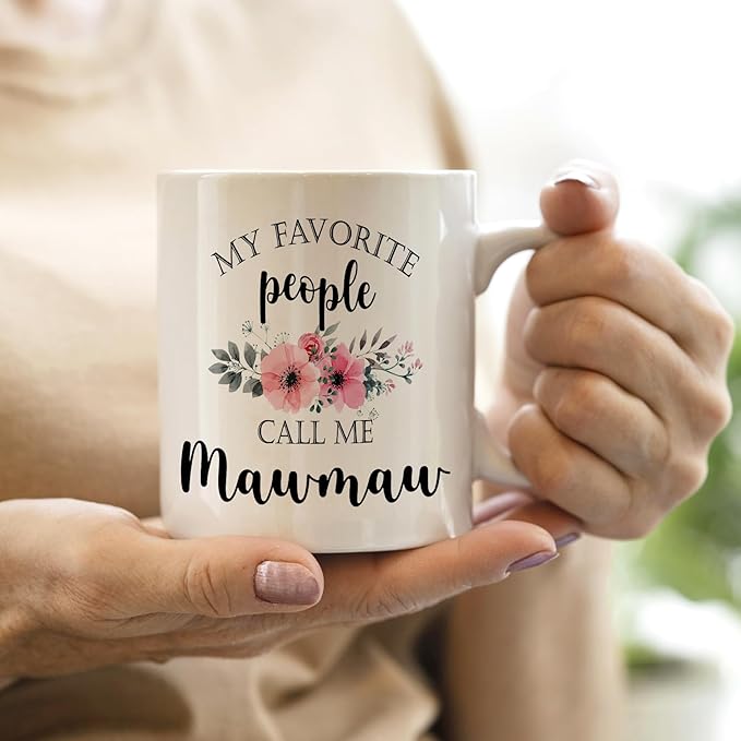 QASHWEY Mawmaw Coffee Mug, Mawmaw Gifts for Grandma, MawmawGifts from Grandkids, Mothers Day Mug Tea Cup Gifts for MamawGrandma, My Favorite People Call Me MawmawCoffee Cup Ceramic 11oz