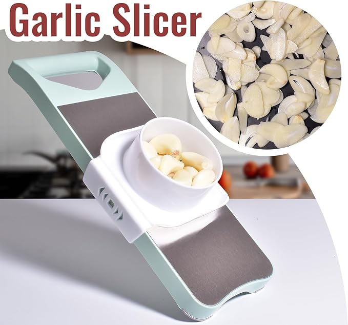Multi-Purpose Mandoline Slicer for Kitchen with Slide-On Hand Guard - Vegetable Chopper, Potato/Onion/Garlic Slicer, Kitchen Grater(Multi-Color) (Seafoam green, 5-in-1)