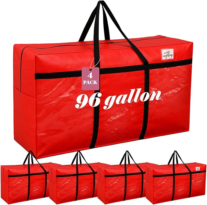 4 Pcs 96 Gallon Large Moving Bags with Zipper and Handles Foldable Storage Duffle Bags Heavy Duty Extra Large Totes for College Dorm Travel Clothes Blankets Bedding Moving (Red)