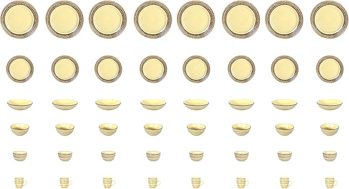 48 Piece Dinnerware Set, Ceramic Plates and Bowls Sets for 8, Microwave and Dishwasher Safe, Handcrafted Tree Bark Series Dish Set, Bamboo