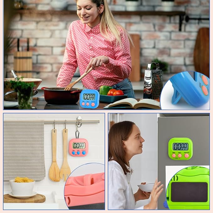 6 Pack Digital Kitchen Timer Multi-Function Electronic Timer Magnetic Digital Timer Countdown Timers Kitchen Electronic Timers for Cooking Game Gym Break Time Classroom