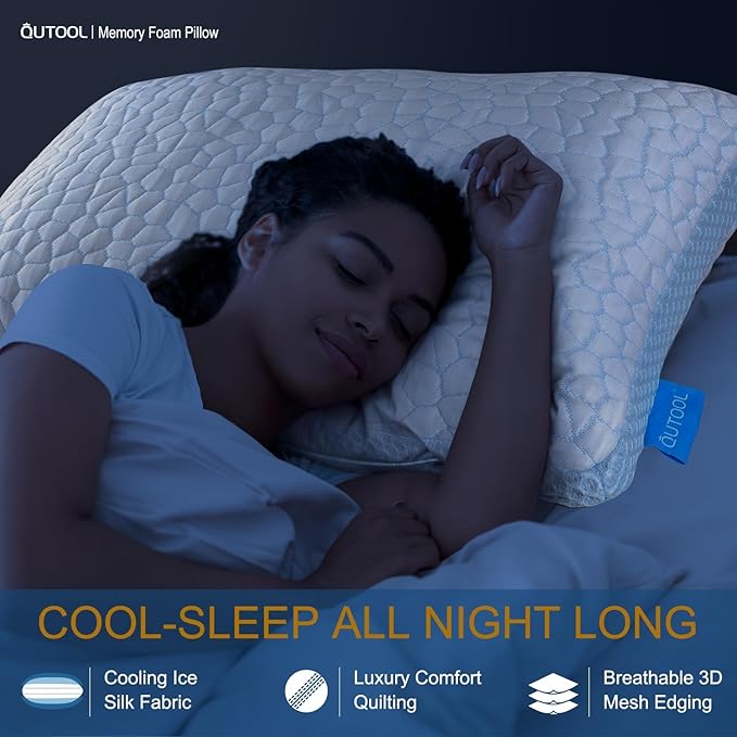 QUTOOL Enhanced Cooling Gel Pillow King Size 1 Pack, CertiPUR-US Shredded Memory Foam Pillows for Hot Sleepers, Support Yet Soft Adjustable Bed Pillow for Side, Back, Stomach Sleepers, Home Gifts
